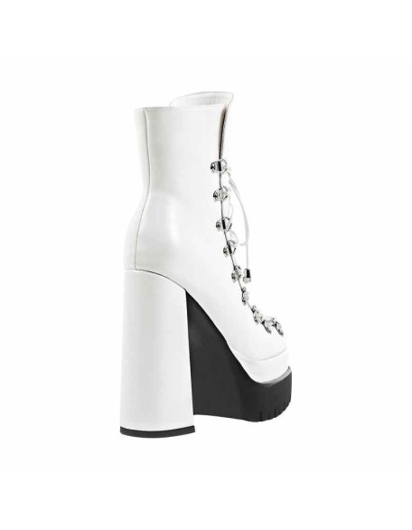 White Double Platform Side Zipper Lace-up Ankle Boots