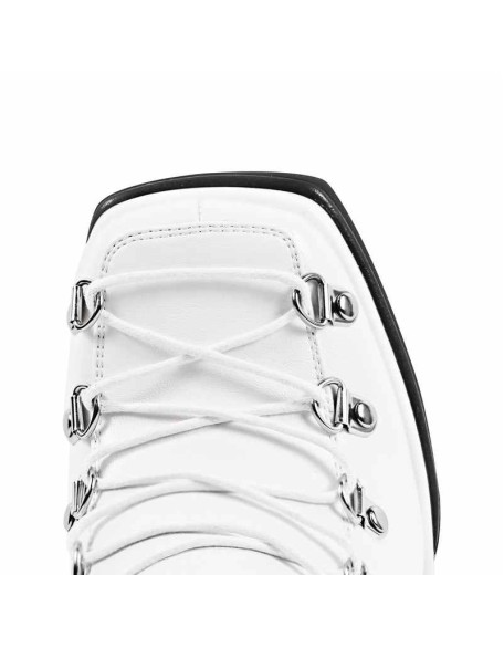 White Double Platform Side Zipper Lace-up Ankle Boots