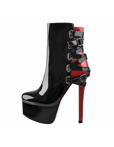Black Strap Pointed Toe Stilettos Ankle Boots