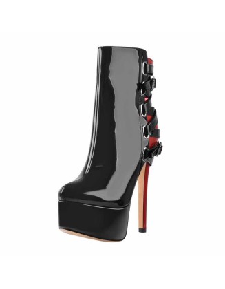 Black Strap Pointed Toe Stilettos Ankle Boots