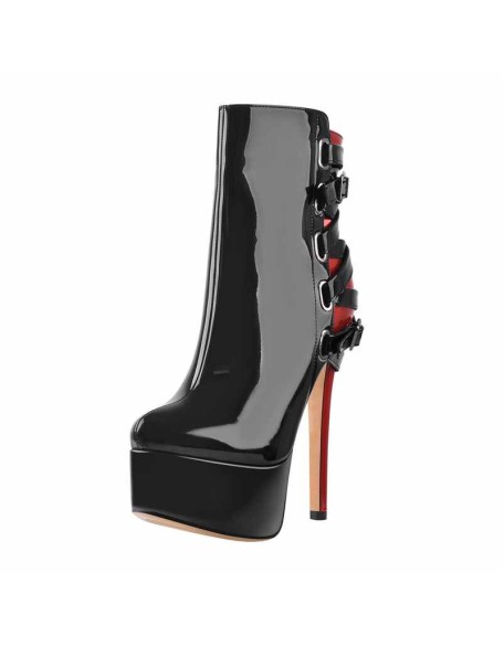 Black Strap Pointed Toe Stilettos Ankle Boots