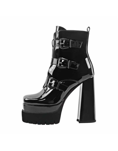 Double Platform Strap Buckle Ankle Boots
