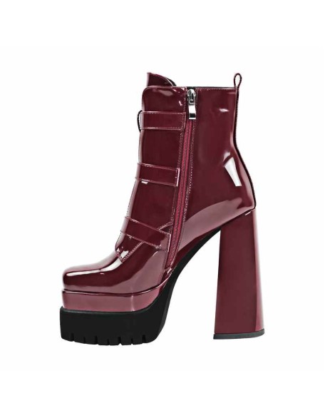 Double Platform Strap Buckle Ankle Boots