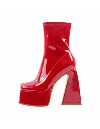 Square Toe Platform Side Zipper Ankle Boots
