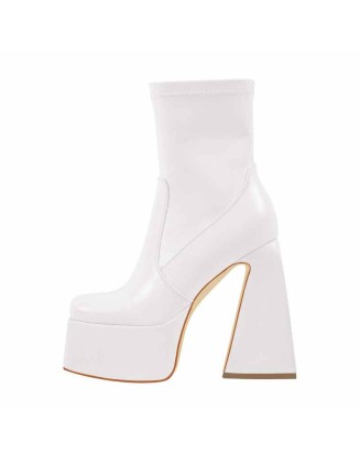 Square Toe Platform Side Zipper Ankle Boots