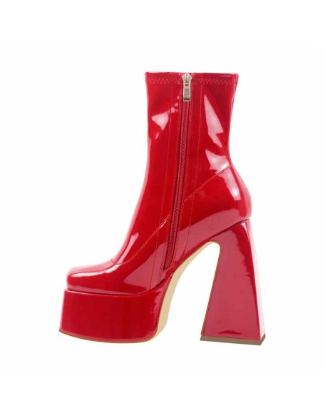 Square Toe Platform Side Zipper Ankle Boots