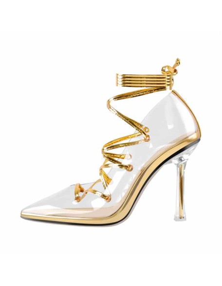 Pointed Toe Lace-Up Transparent Stilettos Pumps
