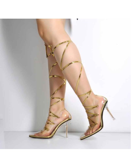 Pointed Toe Lace-Up Transparent Stilettos Pumps