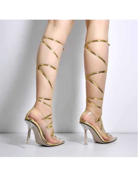 Pointed Toe Lace-Up Transparent Stilettos Pumps