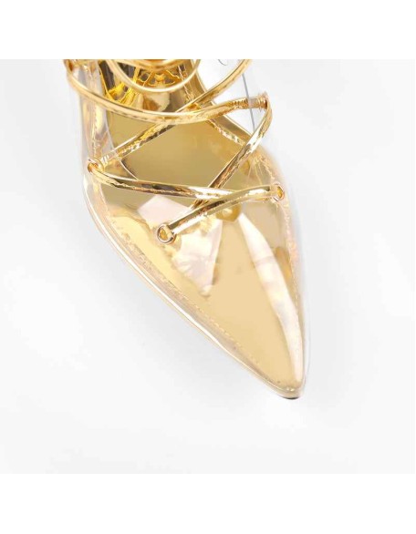Pointed Toe Lace-Up Transparent Stilettos Pumps