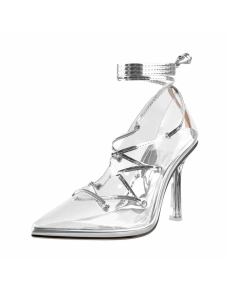 Pointed Toe Lace-Up Transparent Stilettos Pumps