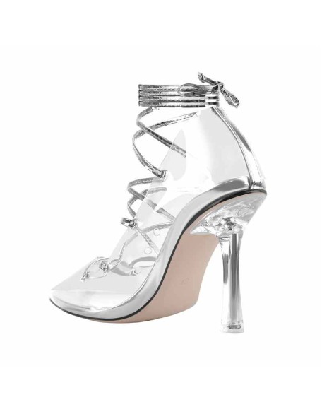 Pointed Toe Lace-Up Transparent Stilettos Pumps