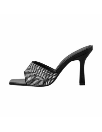 Rhinestone Square Open Toe Stilettos Sandals