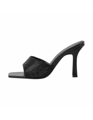Rhinestone Square Open Toe Stilettos Sandals