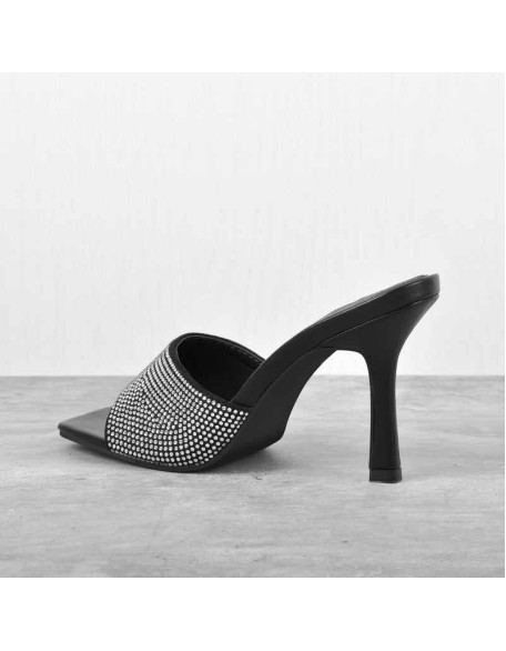 Rhinestone Square Open Toe Stilettos Sandals