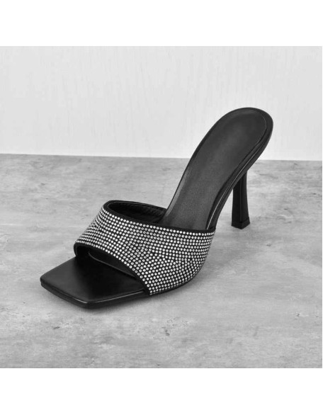 Rhinestone Square Open Toe Stilettos Sandals