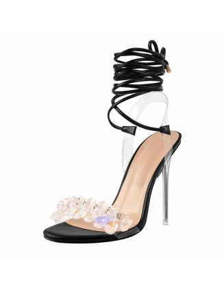 Rhinestone Open Toe Strap Clear Stilettos Sandals