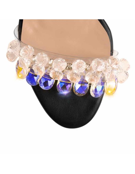 Rhinestone Open Toe Strap Clear Stilettos Sandals