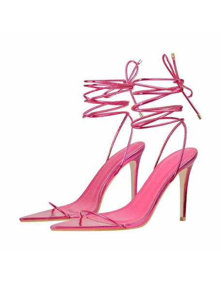 Lace Up Pointed Toe Strappy Sandals Stiletto Heels