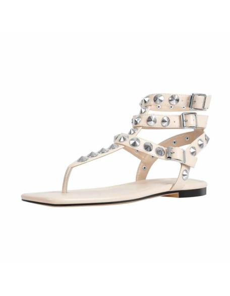 Rivet T-Strap Sandals Flip Flops Thong Flats