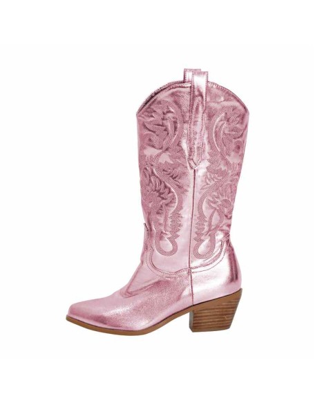 Pink Embroidered Mid-Calf Western Boots