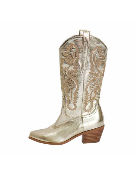 Gold Embroidered Mid-Calf Western Boots