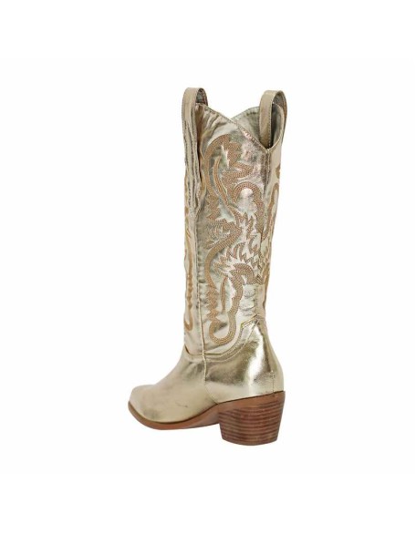 Gold Embroidered Mid-Calf Western Boots
