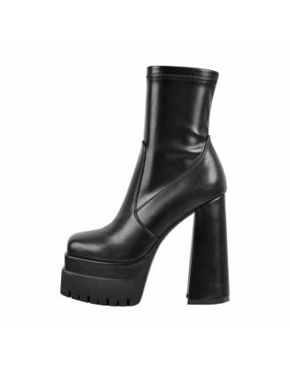 Double Platform Zipper Chunky Heel Ankle Boots
