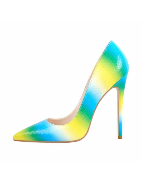Multicolor Snake Pattern Pointed Toe Stilettos Pumps