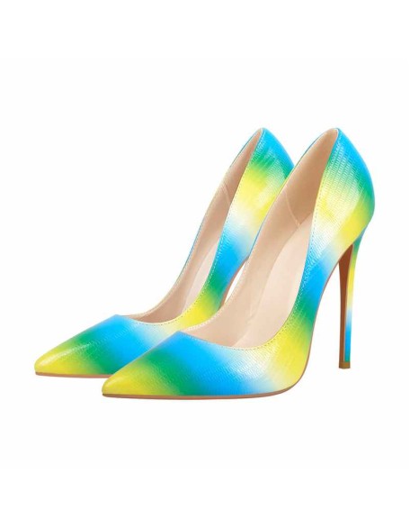 Multicolor Snake Pattern Pointed Toe Stilettos Pumps