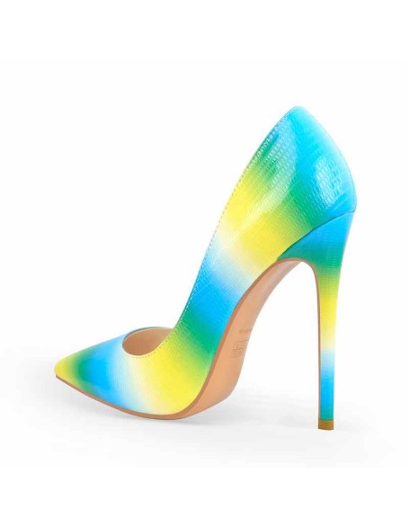Multicolor Snake Pattern Pointed Toe Stilettos Pumps