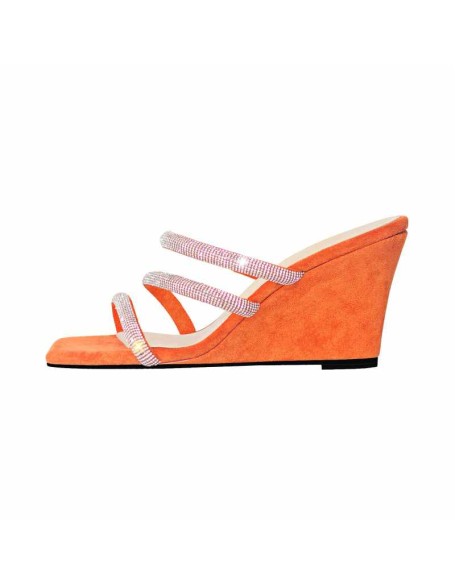 Black Rhinestone Strap Square Toe Wedge Sandals
