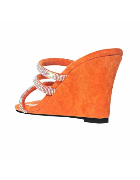 Black Rhinestone Strap Square Toe Wedge Sandals