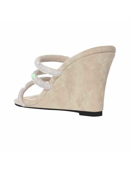 Black Rhinestone Strap Square Toe Wedge Sandals