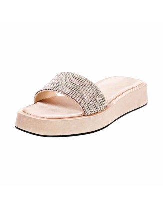 Rhinestone Slippers Open Toe Slide Flat Sandals