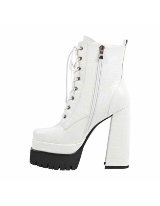 Double Platform Lace-up Side Zipper Boots