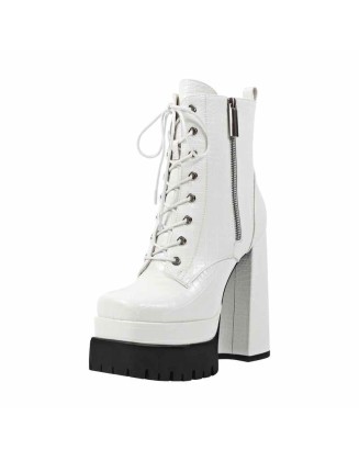 Double Platform Lace-up Side Zipper Boots