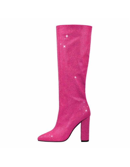 Pointed toe Chunky Heels Rhinestone Knee High Boots