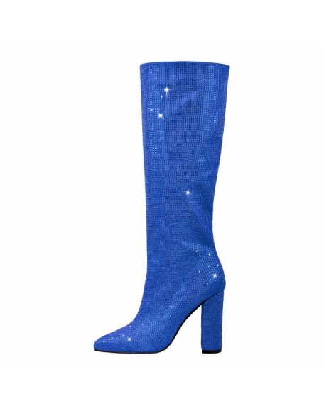 Pointed toe Chunky Heels Rhinestone Knee High Boots