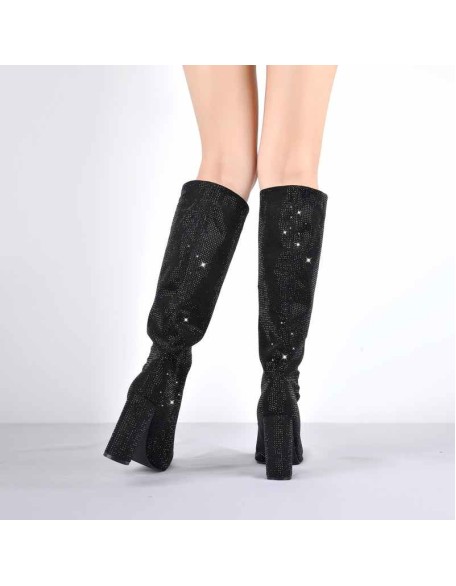 Pointed toe Chunky Heels Rhinestone Knee High Boots