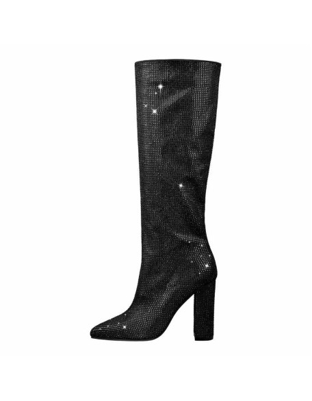 Pointed toe Chunky Heels Rhinestone Knee High Boots