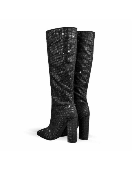 Pointed toe Chunky Heels Rhinestone Knee High Boots