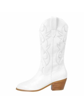 Mid-Calf Embroidered Pull On Western Boots