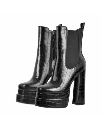 Platform Stone Pattern Short Ankle Boots