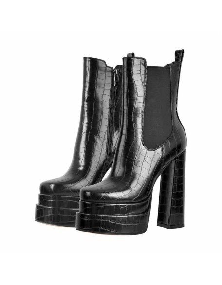 Platform Stone Pattern Short Ankle Boots