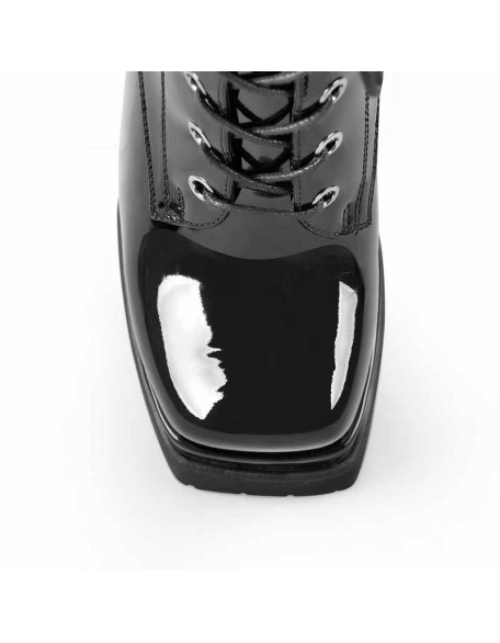 Black Lace up Zipper Chunky Ankle Boots