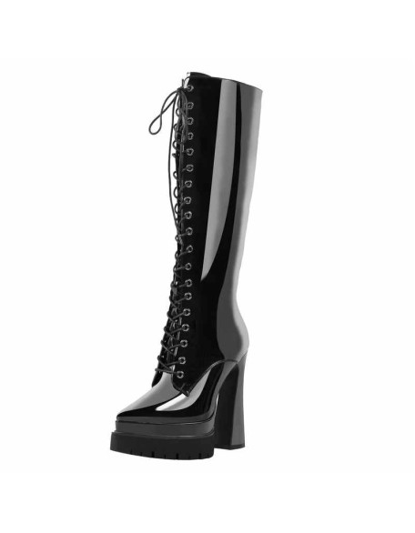 Double Platform Pointed Toe Lace-up Boots