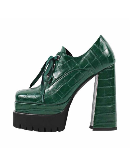Double Platform Leather Patterned Lace Up Pumps