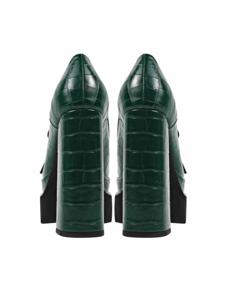 Double Platform Leather Patterned Lace Up Pumps