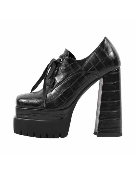 Double Platform Leather Patterned Lace Up Pumps